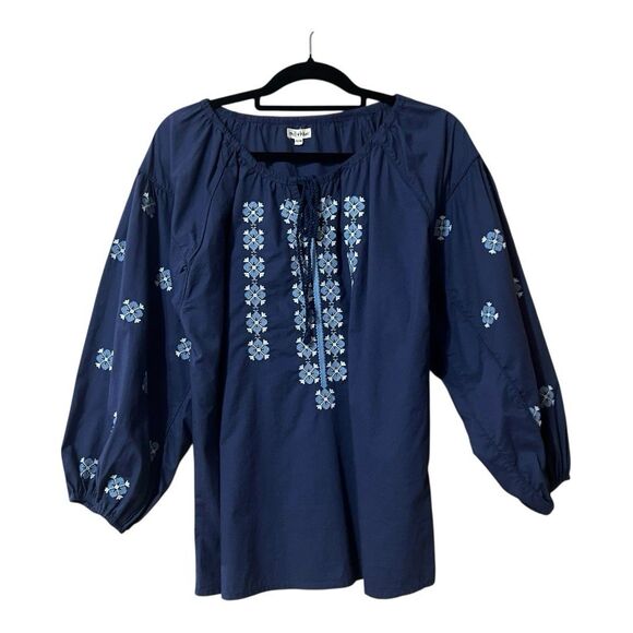 Mill + Hen Womens Size S/M Blue Embroidered Boho Tunic Top - Picture 1 of 4